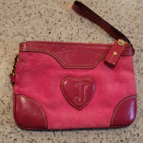 Juicy Couture Pink Velour Leather 09 Charge It! Chain Charm Y2K Wristlet Clutch - Picture 6 of 13